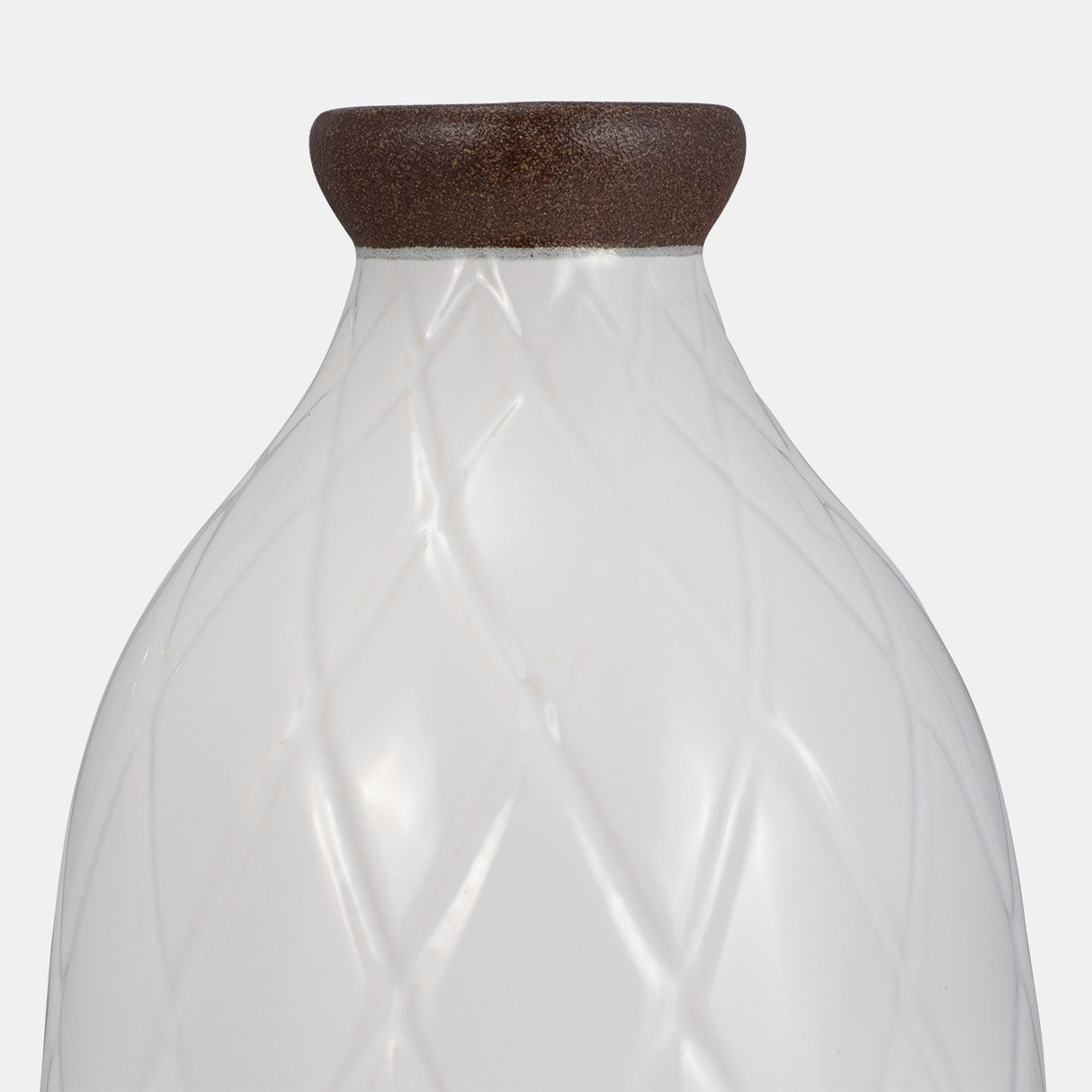 Cer, 16" Plaid Textured Vase, White from Sagebrook Home - Luna Furniture