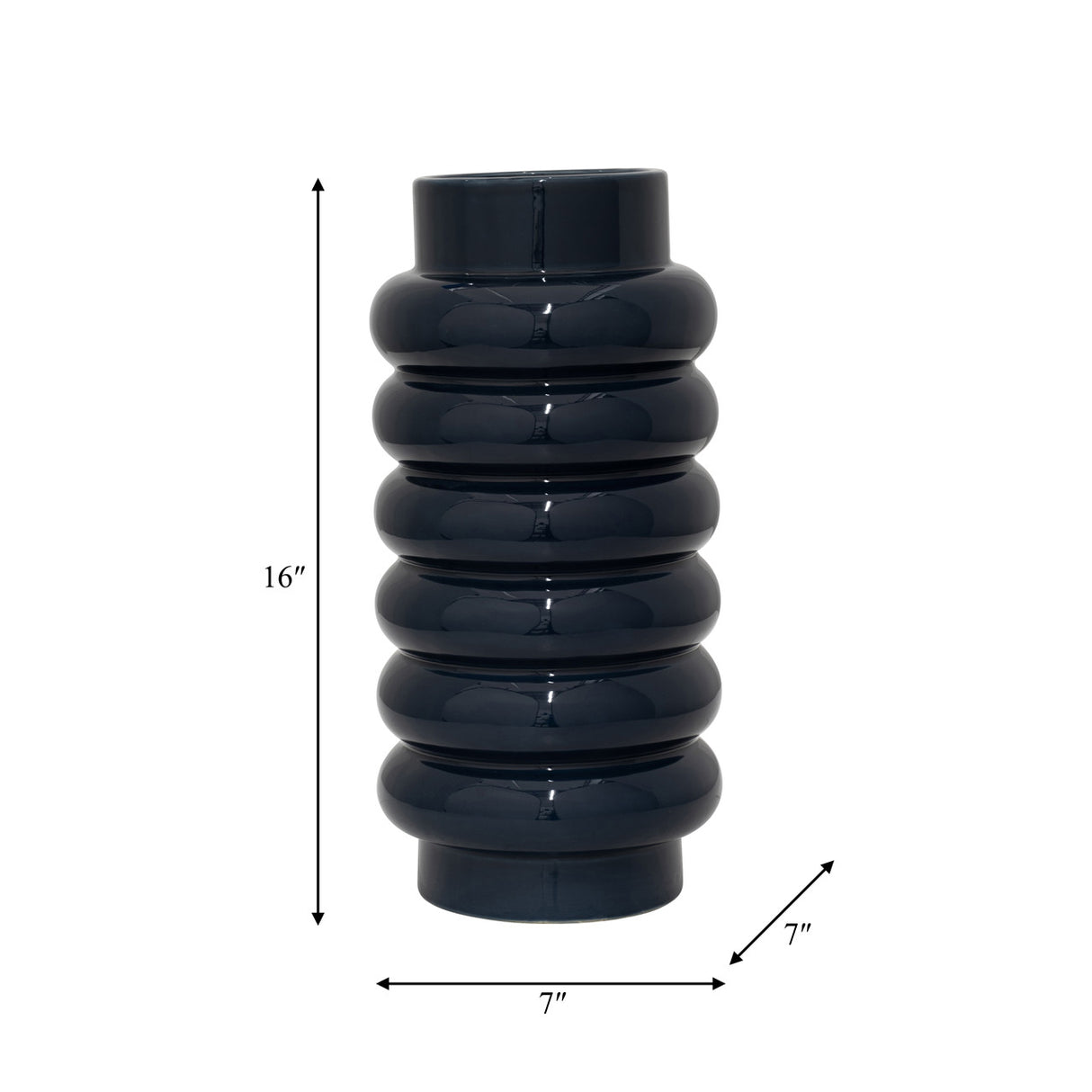 Cer, 16" Ribbed Vase, Navy - 18626-02