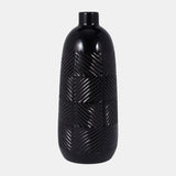 Cer, 16" Textured Lines Vase, Black - 18625-06