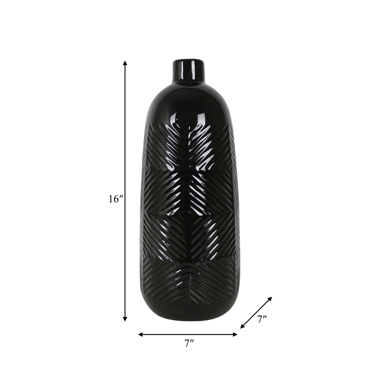 Cer, 16" Textured Lines Vase, Black - 18625-06