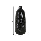 Cer, 16" Textured Lines Vase, Black - 18625-06