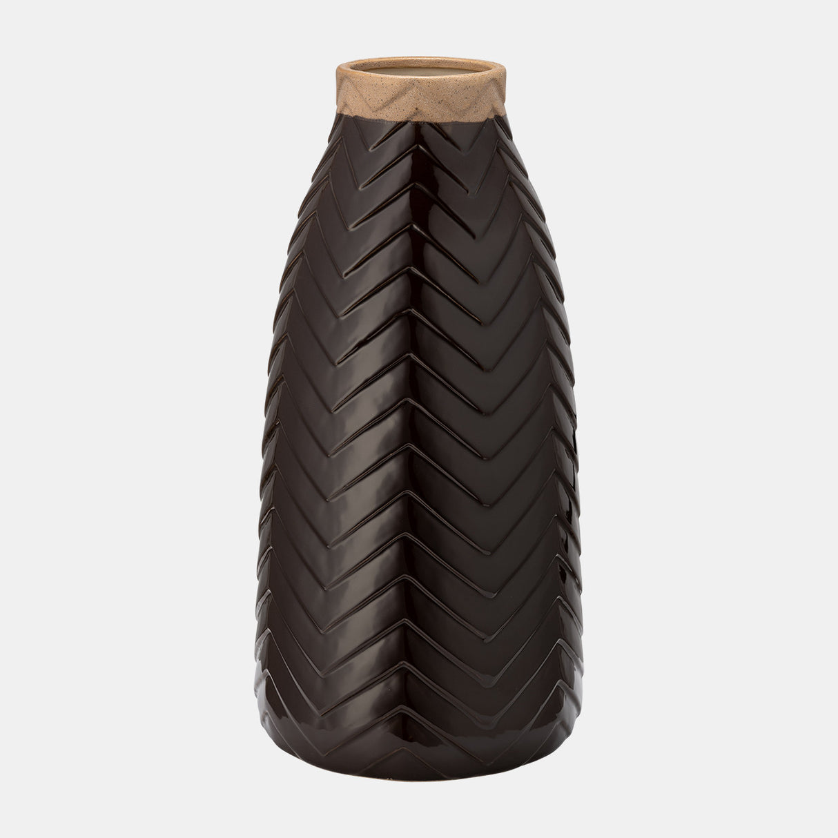 Cer, 18" Chevron Vase, Java from Sagebrook Home - Luna Furniture