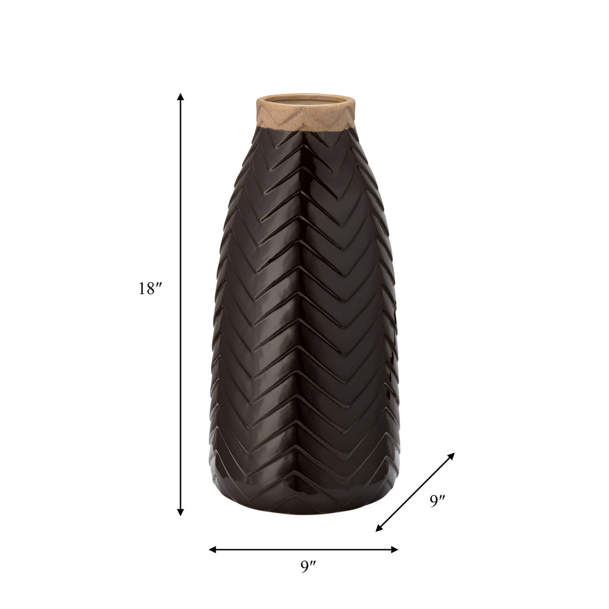 Cer, 18" Chevron Vase, Java from Sagebrook Home - Luna Furniture