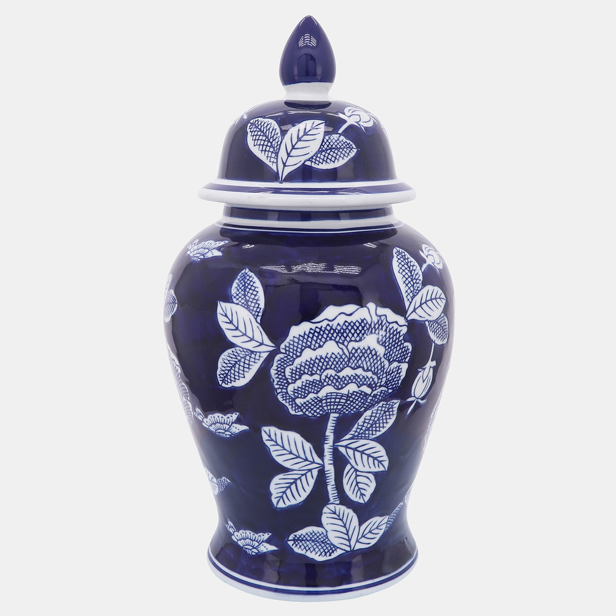 Cer, 18"h Flower Temple Jar, Wht/blu from Sagebrook Home - Luna Furniture