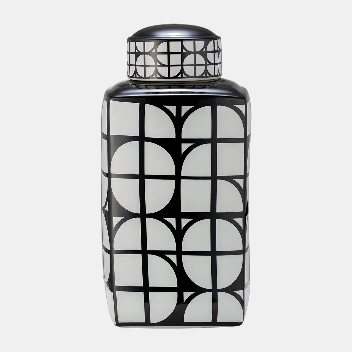 Cer, 18"h Square Jar W/ Lid, Black/white from Sagebrook Home - Luna Furniture