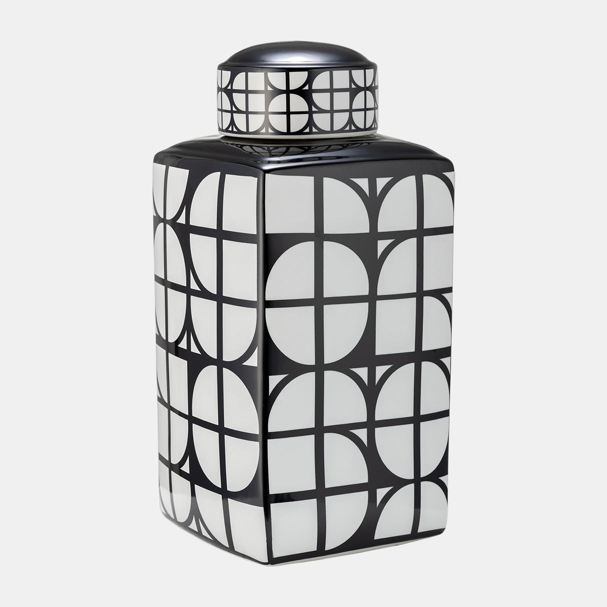 Cer, 18"h Square Jar W/ Lid, Black/white from Sagebrook Home - Luna Furniture