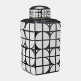 Cer, 18"h Square Jar W/ Lid, Black/white from Sagebrook Home - Luna Furniture