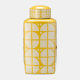 Cer, 18"h Square Jar W/ Lid, Yellow/cotton from Sagebrook Home - Luna Furniture