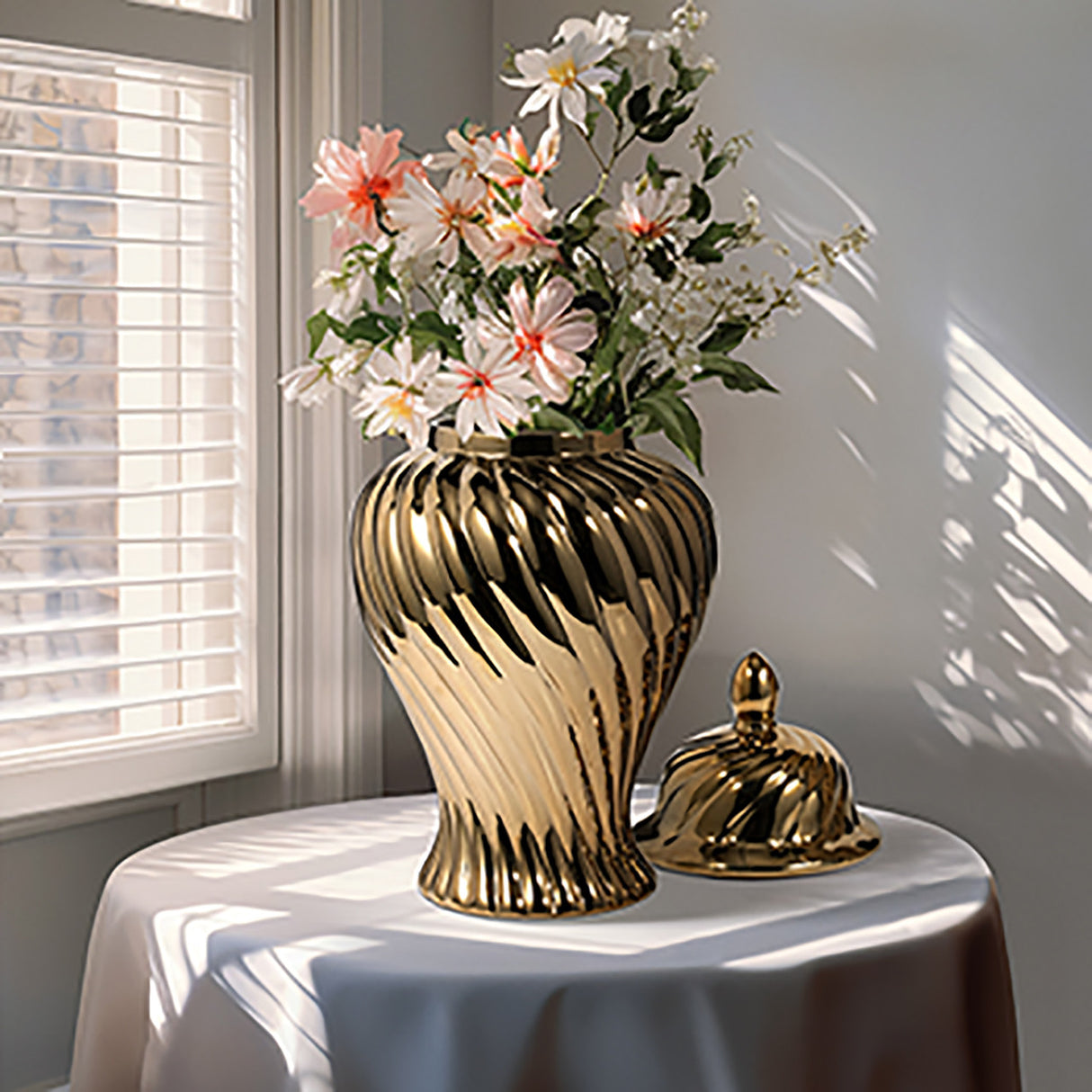 Cer, 20" Swirl Temple Jar, Gold - 19044-02