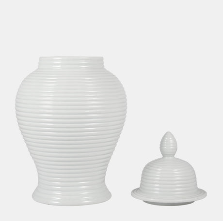 Cer, 24" Ribbed Temple Jar, White from Sagebrook Home - Luna Furniture