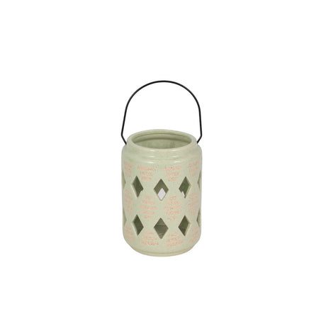 Cer, 6"h Diamond Cut Out Lantern, Cucumber from Sagebrook Home - Luna Furniture