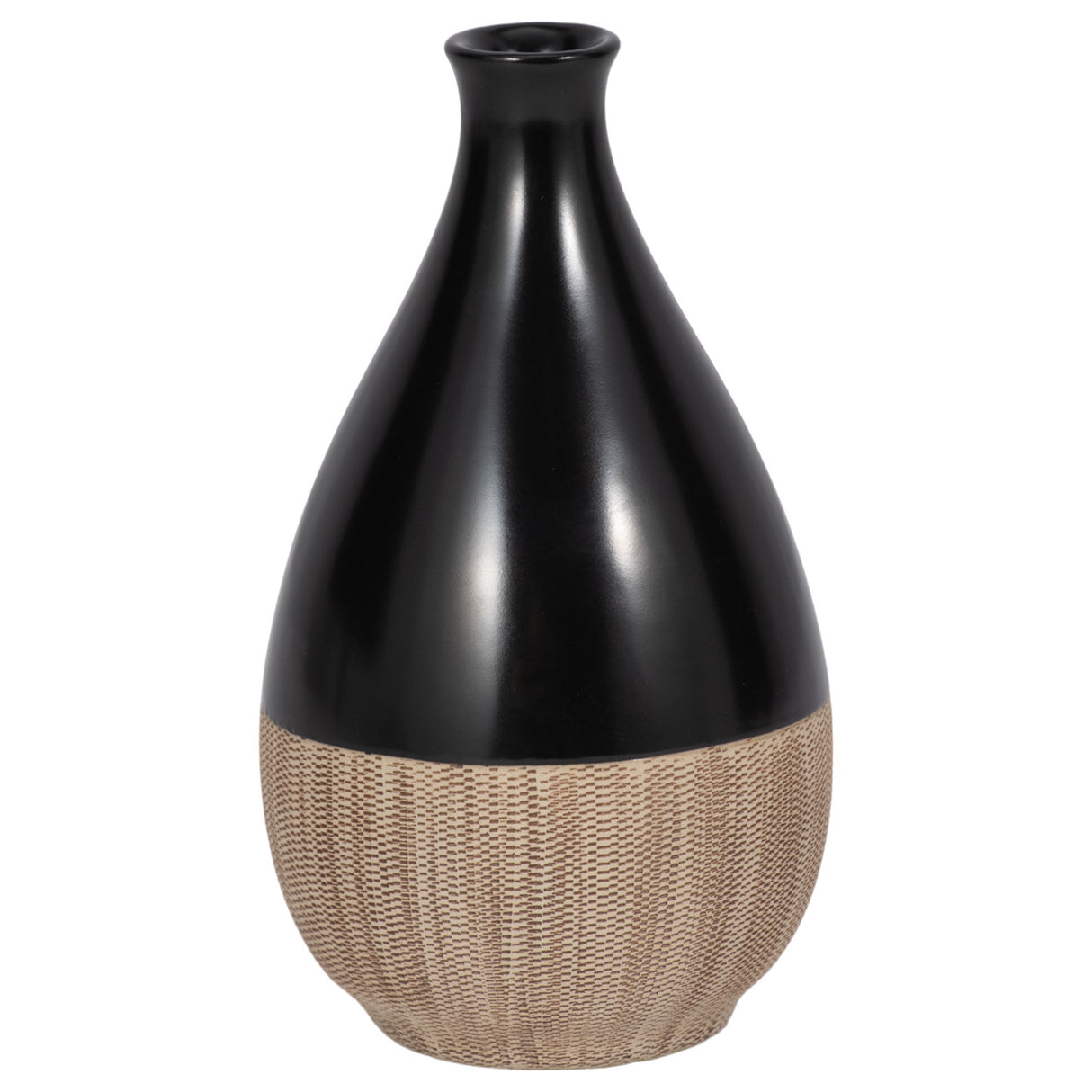 Cer, 7"h 2-tone Teardrop Vase, Creme/blk from Sagebrook Home - Luna Furniture