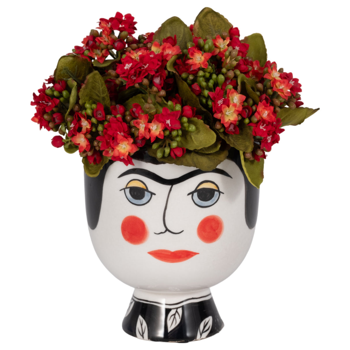 Cer, 7"h Frida Face Flower Vase, Blk/wht from Sagebrook Home - Luna Furniture