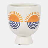 Cer, 7"h Sunrise Eyes Flower Vase, Wht/orange/blue from Sagebrook Home - Luna Furniture