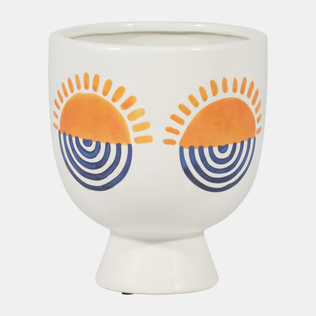 Cer, 7"h Sunrise Eyes Flower Vase, Wht/orange/blue from Sagebrook Home - Luna Furniture