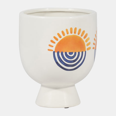 Cer, 7"h Sunrise Eyes Flower Vase, Wht/orange/blue from Sagebrook Home - Luna Furniture