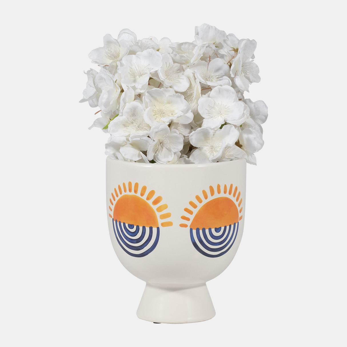 Cer, 7"h Sunrise Eyes Flower Vase, Wht/orange/blue from Sagebrook Home - Luna Furniture