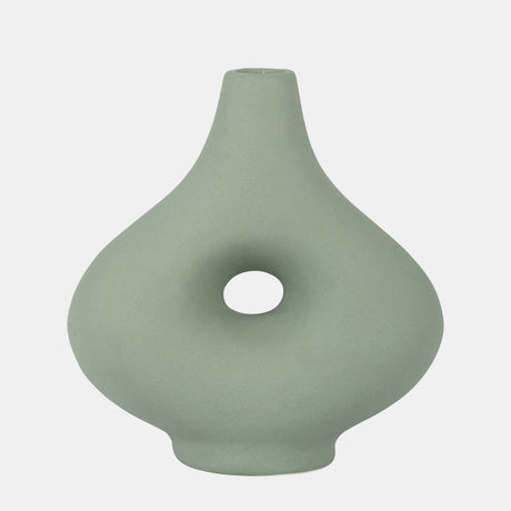 Cer, 7" Short Open Cut-out Nomad Vase, Dark Sage from Sagebrook Home - Luna Furniture