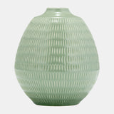 Cer,7",stripe Oval Vase,dark Sage from Sagebrook Home - Luna Furniture