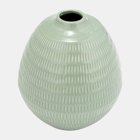 Cer,7",stripe Oval Vase,dark Sage from Sagebrook Home - Luna Furniture