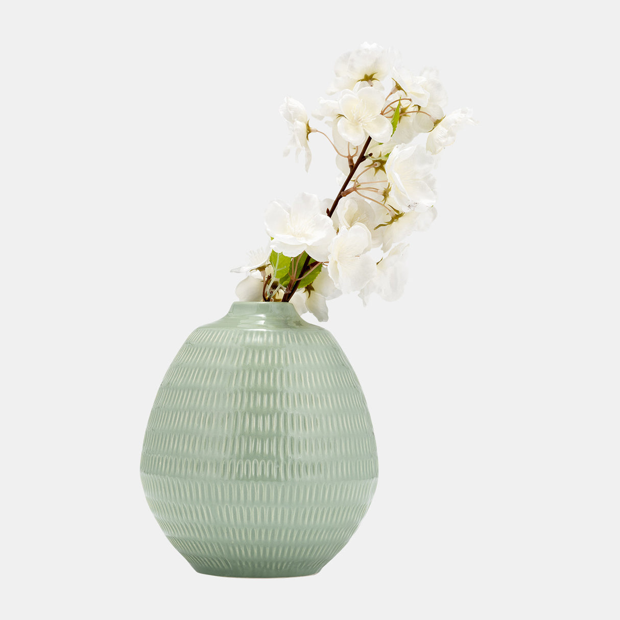 Cer,7",stripe Oval Vase,dark Sage from Sagebrook Home - Luna Furniture