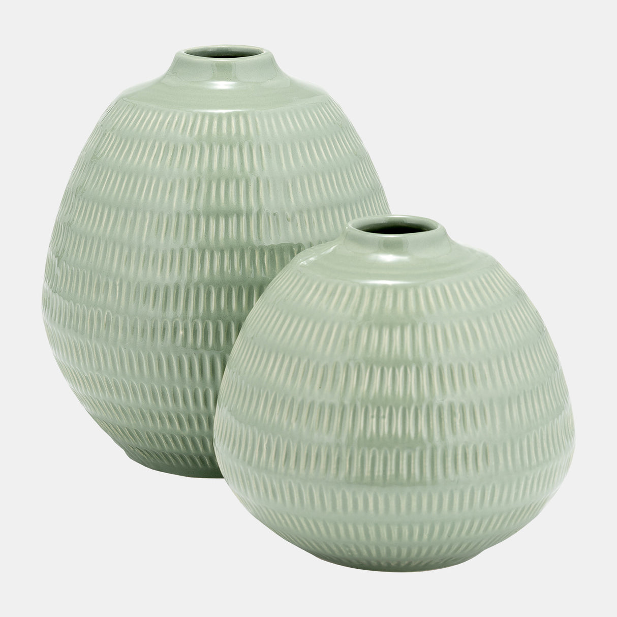 Cer,7",stripe Oval Vase,dark Sage from Sagebrook Home - Luna Furniture