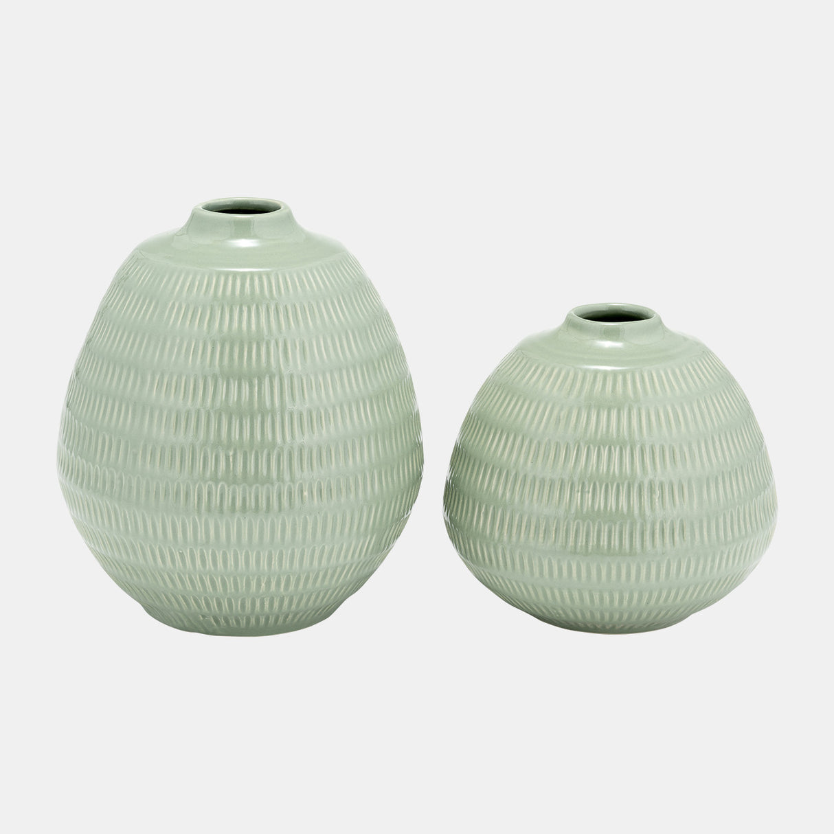 Cer,7",stripe Oval Vase,dark Sage from Sagebrook Home - Luna Furniture