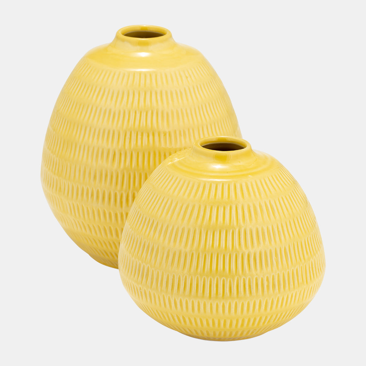 Cer,7",stripe Oval Vase,yellow from Sagebrook Home - Luna Furniture