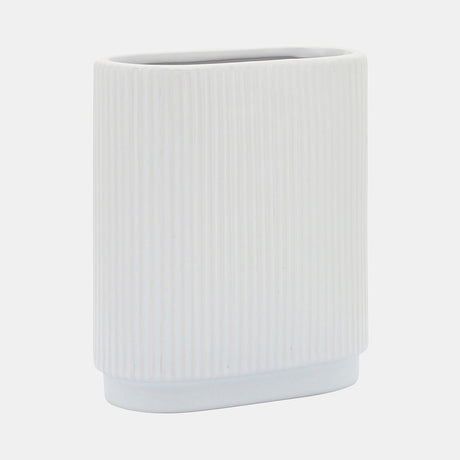 Cer, 8"h Ridged Vase, White from Sagebrook Home - Luna Furniture