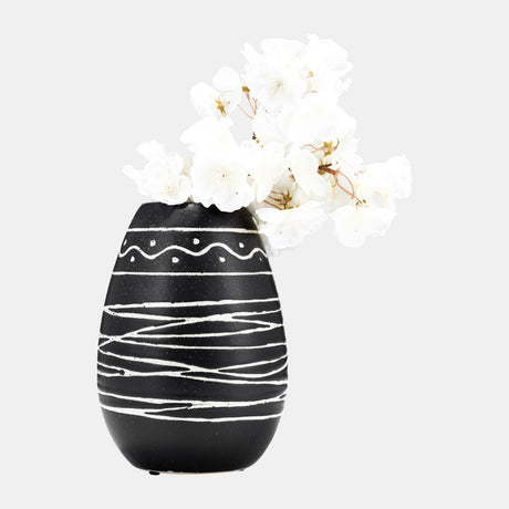 Cer, 8"h Tribal Vase, Black/white from Sagebrook Home - Luna Furniture