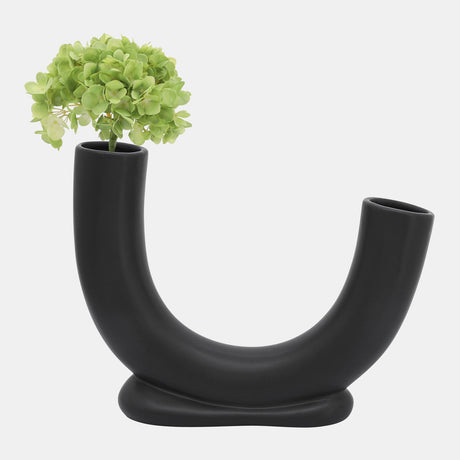 Cer, 8"h U-shaped Vase W/ Base, Black from Sagebrook Home - Luna Furniture