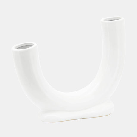 Cer, 8"h U-shaped Vase W/ Base, White from Sagebrook Home - Luna Furniture