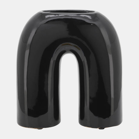 Cer, 8" Horseshoe Vase, Black from Sagebrook Home - Luna Furniture