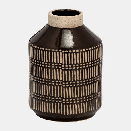 Cer, 9"h Lines Vase, Java from Sagebrook Home - Luna Furniture