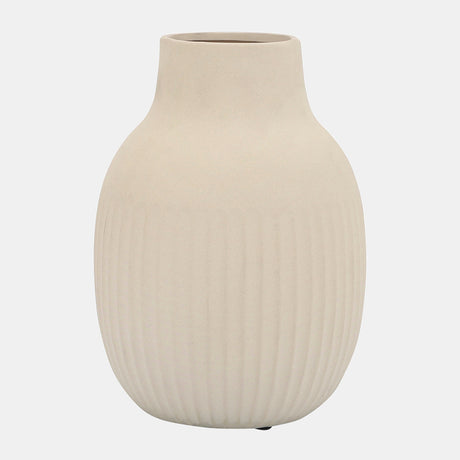 Cer, 9"h Ridged Bulbous Vase, Ivory from Sagebrook Home - Luna Furniture