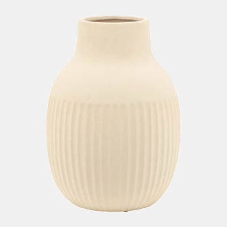 Cer, 9"h Ridged Bulbous Vase, Ivory from Sagebrook Home - Luna Furniture