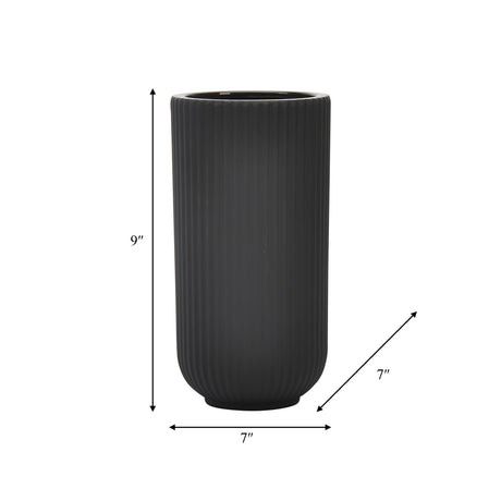 Cer, 9"h Ridged Vase, Black from Sagebrook Home - Luna Furniture