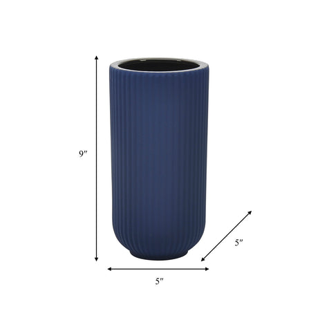 Cer, 9"h Ridged Vase, Navy from Sagebrook Home - Luna Furniture