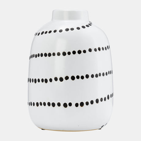 Cer, 9"h Spiral Dot Flower Vase, White/black from Sagebrook Home - Luna Furniture