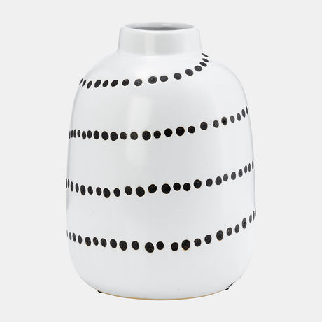 Cer, 9"h Spiral Dot Flower Vase, White/black from Sagebrook Home - Luna Furniture