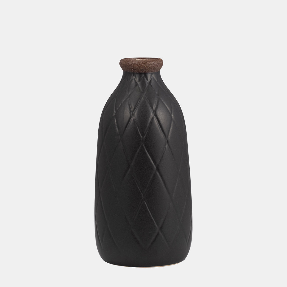 Cer, 9" Plaid Textured Vase, Black from Sagebrook Home - Luna Furniture