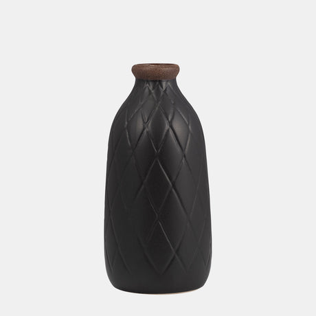 Cer, 9" Plaid Textured Vase, Black from Sagebrook Home - Luna Furniture