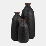 Cer, 9" Plaid Textured Vase, Black from Sagebrook Home - Luna Furniture