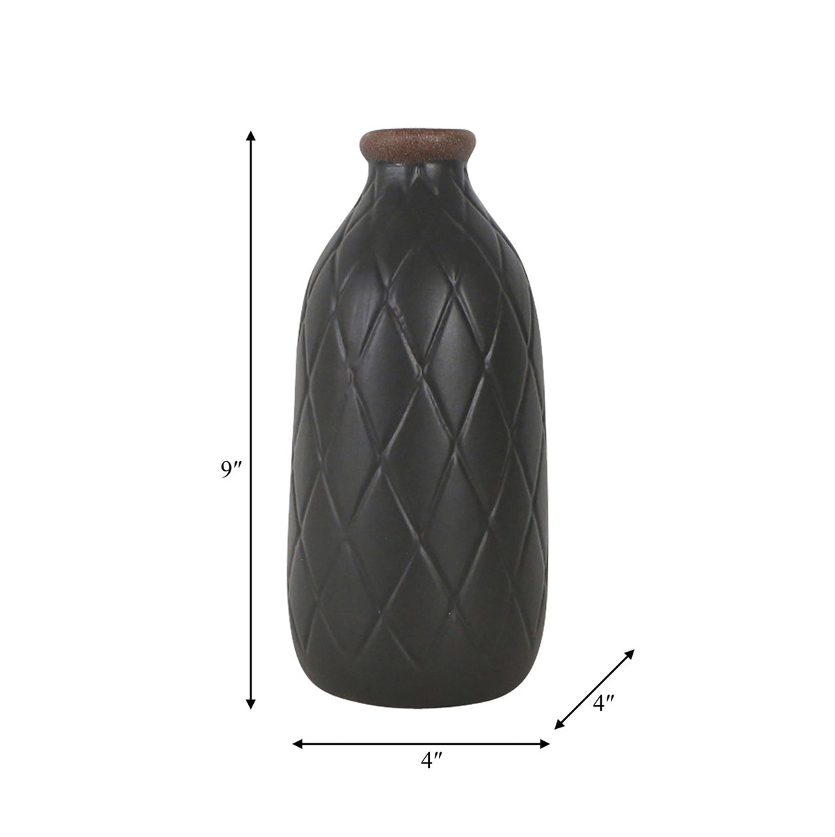 Cer, 9" Plaid Textured Vase, Black from Sagebrook Home - Luna Furniture