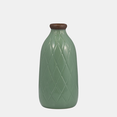 Cer, 9" Plaid Textured Vase, Dark Sage from Sagebrook Home - Luna Furniture