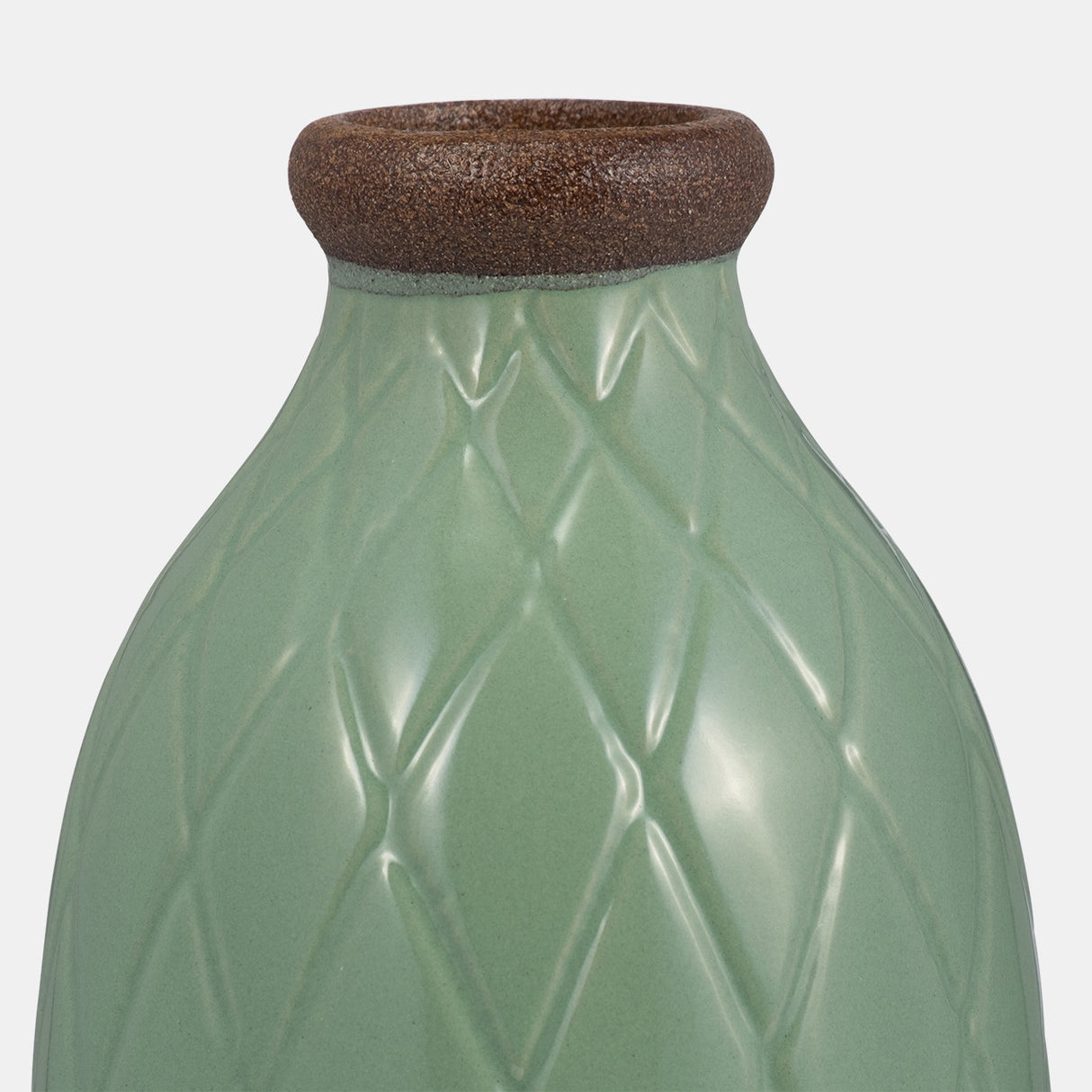 Cer, 9" Plaid Textured Vase, Dark Sage from Sagebrook Home - Luna Furniture