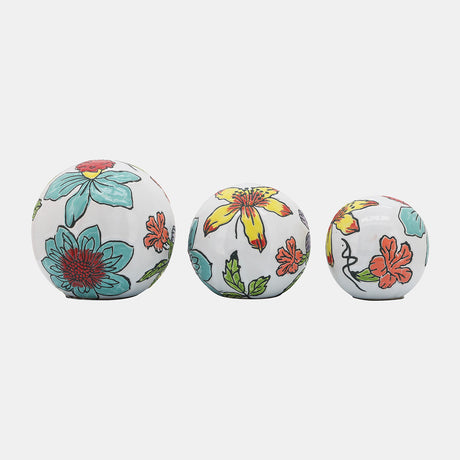 Cer, S/3 4/5/6" Floral Orb, Multi from Sagebrook Home - Luna Furniture