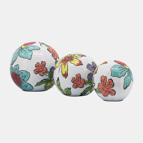 Cer, S/3 4/5/6" Floral Orb, Multi from Sagebrook Home - Luna Furniture