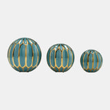 Cer S/3 4/5/6" Orbs, Turq/gold from Sagebrook Home - Luna Furniture