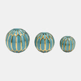 Cer S/3 4/5/6" Orbs, Turq/gold from Sagebrook Home - Luna Furniture